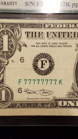 2003 $1 FRN F 77777777 K PMG 25 Solid Serial Number all lucky 7s ◇ Atlanta ◇ 6