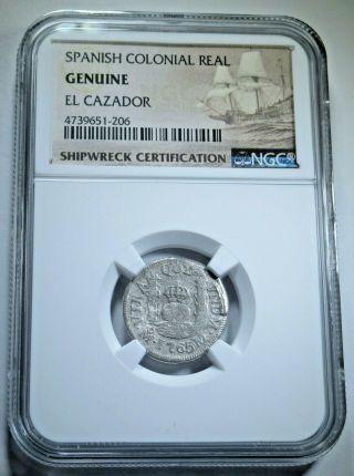 1761 El Cazador Shipwreck 1 Reales Authentic Piece Of 8 Real Antique Silver Coin