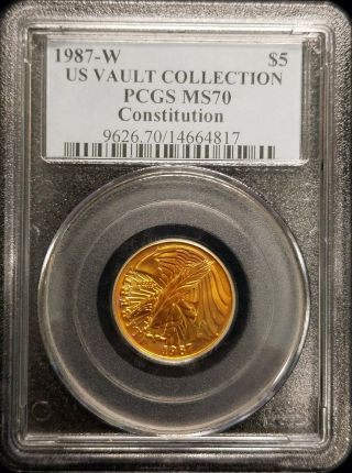 1987 - W $5 U.  S.  Constitution Modern Commemorative Gold Coin Pcgs Ms70