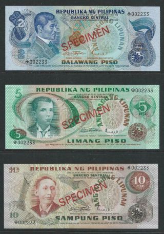 Philippines - 2,  5,  10,  20,  50,  100 Piso N/d (1979) 6pc Specimen Banknote Set - Unc