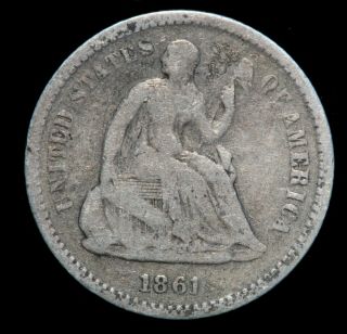 1861 Seated Liberty Silver Half Dime Us United States Coin Civil War B0164