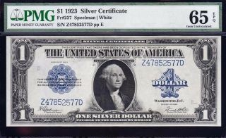 $1 1923 Silver Certificate Pmg Gem Uncir.  65 Epq,  Speelman / White - Large