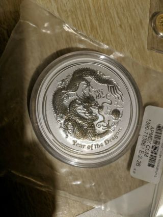 Perth Australia $8 Lunar Series Ii Dragon 2012 5 Oz.  999 Silver Coin