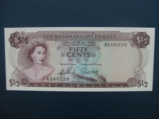 A Prefix 1965 Bahamas $1/2 Banknote (l.  America/caribbean) Fresh Unc