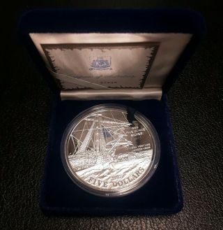 1987 Bermuda 5 Dollar Sea Venture Wreck 5 Oz Silver Proof Coin - Mi Co1