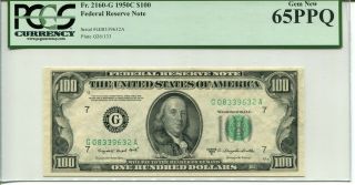 Fr 2160 - G 1950c $100 Federal Reserve Note Pcgs 65 Ppq Gem