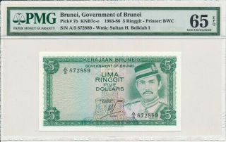 Government Of Brunei Brunei 5 Ringgit 1986 Pmg 65epq