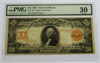1906 $20 Gold Certificate - Pmg 30 Vf,  Fr 1183 Napier | Mcclung Note (1811016g)