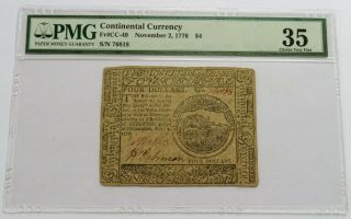 1776 $4 Continental Currency - Pmg 35 Ch.  Vf,  Fr Cc - 49 Nov.  2,  Colonial (181053g