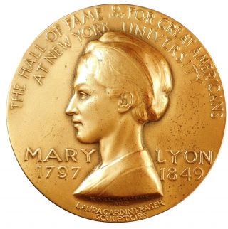 U.  S.  A Nyu Hall Of Fame Mary Lyon By Laura Gardin Fraser Bronze 76mm