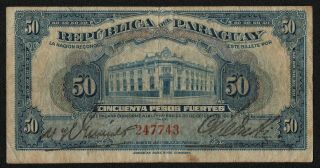 Paraguay (p165a) 50 Pesos L.  1923 Af/f Back: Star At Center