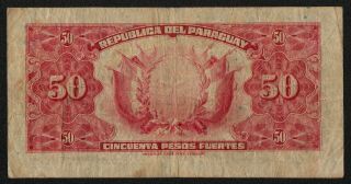 PARAGUAY (P165a) 50 Pesos L.  1923 aF/F Back: Star at center 2