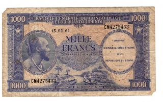 Congo (belgian Congo) 1000 Francs Dated 15th February 1962,  P2 Afine