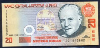 Peru 20 Nuevos Soles 25 - 06 - 1992 Serie Ad Unc Banknote
