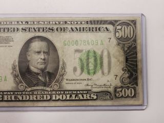 1934 FIVE HUNDRED Dollar Federal Reserve Note $500 Bill EXAMPLE 3