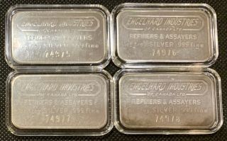 (4) Rare Engelhard Industries Of Canada Ltd Silver 1 Oz Bars Consecutive Serials