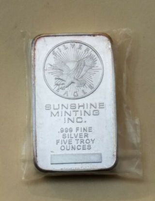 Sunshine Minting Inc.  5 Oz.  999 Fine Silver Bar Silver Eagle Emblem