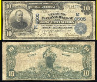 1902 Date Back $10.  00 National - Lexington Ohio - Ch 6505 - Scarce