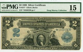 Fr 257 $2 1899 Star Note Silver Certificate Large Size Note / Fine 15 Pmg
