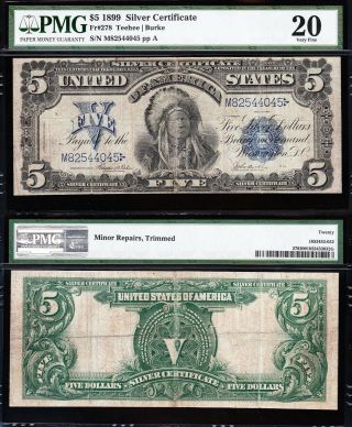 Vf Graded 1899 $5 " Indian Chief " Silver Certificate Pmg 20 82544045