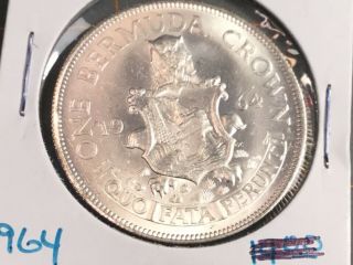 Bermuda 1964 1 Crown Silver Coin Bu