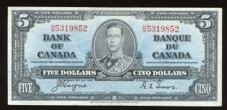 1937 Bank Of Canada $5 Note - Bc - 23c Transitional Prefix S/n: H/s5319852