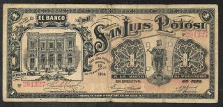 Mexico - Banco San Luis Potosi - 1 Peso Note - 1914 - S406 - Fine