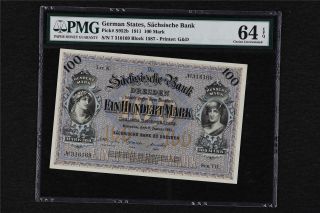 1911 Germany States Sachsische Bank 100 Mark Pick S952b Pmg 64 Epq Choice Unc