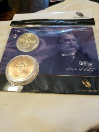 2012 Us Chester Arthur Presidential $1 Coin & First Spouse Medal Set Unc