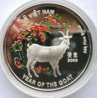Vietnam 2003 Year Of Goat 10000 Dong Silver Coin,  Proof