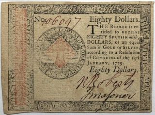 January 14,  1779 Continental Currency $80,  Fr.  Cc - 102,  Pmg 50