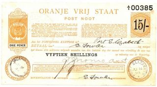 Orange State 15 Shilling Postal Note