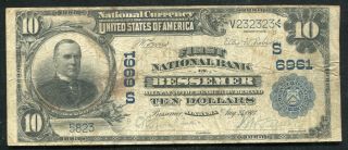 1902 $10 First National Bank In Bessemer,  Al National Currency Ch.  6961