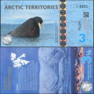 Arctic Territories 3 1/2 Dollars.  2014 Polymer Unc.  Banknote Cat P.  Nl