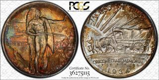 1934 D Oregon Trail Half With Stunning Patina Pcgs Certified Ms 66