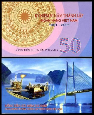 Vietnam 50 Dong 2001 Comm.  Polymer P 118 Unc With Folder