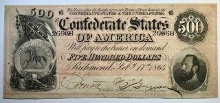 Confederate States - Csa - $500 Banknote - 1864 - Type 64 - Uncirculated Details