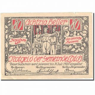 [ 271647] Banknote,  Austria,  Loich,  80 Heller,  Personnage,  1920,  1920 - 07 - 31 Red