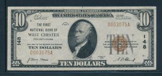 Fr1801 - 1 Ch 148 $10 1929 National Bank Of " West Chester,  Pa " Choice Xf Bu7969