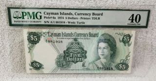 Cayman Islands,  Currency Board Pick 6a 1974 $5 Dollars Pmg 40 Extremely Fine