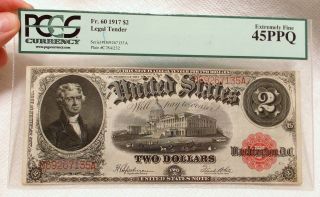 1917 Pcgs Xf45 Ppq Fr 60 Two Dollar Legal Tender Note $2 Us Currency Red Seal