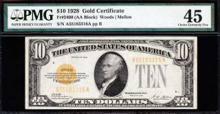 Awesome 1928 $10 GOLD CERTIFICATE PMG 45 A55183316A 2