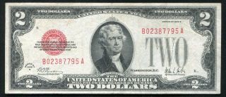 Fr.  1503 1928 - B $2 Two Dollars Legal Tender United States Note “key Series” Vf,