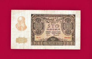 Scarce 100 Zlotych 1940 Poland Banknote (p - 137) Serie D - Bank Emisyjny W Polsce