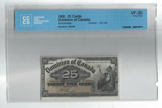 1900 Shinplaster 25 Cent Dominion Of Canada Graded Vf - 30