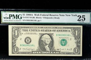 $1 1988 A " Web Note " York Bl Block Pmg 25