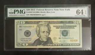 2013 $20 Federal Reserve Note Error Unusual Wet Ink Transfer Pmg 64 Epq