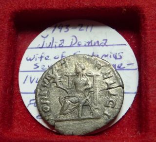 Julia Domna Ar Denarius Wife Of Septimius Fortuna Felici Enthroned 193 - 211