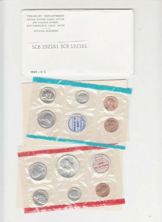 1969 P & D U.  S.  Uncirculated Set With 10 Coins And Envelope 192161