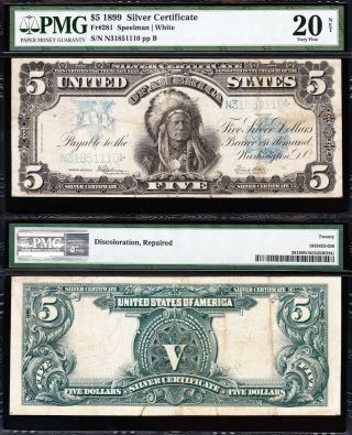 Vf Graded 1899 $5 " Indian Chief " Silver Certificate Pmg 20/n 51110